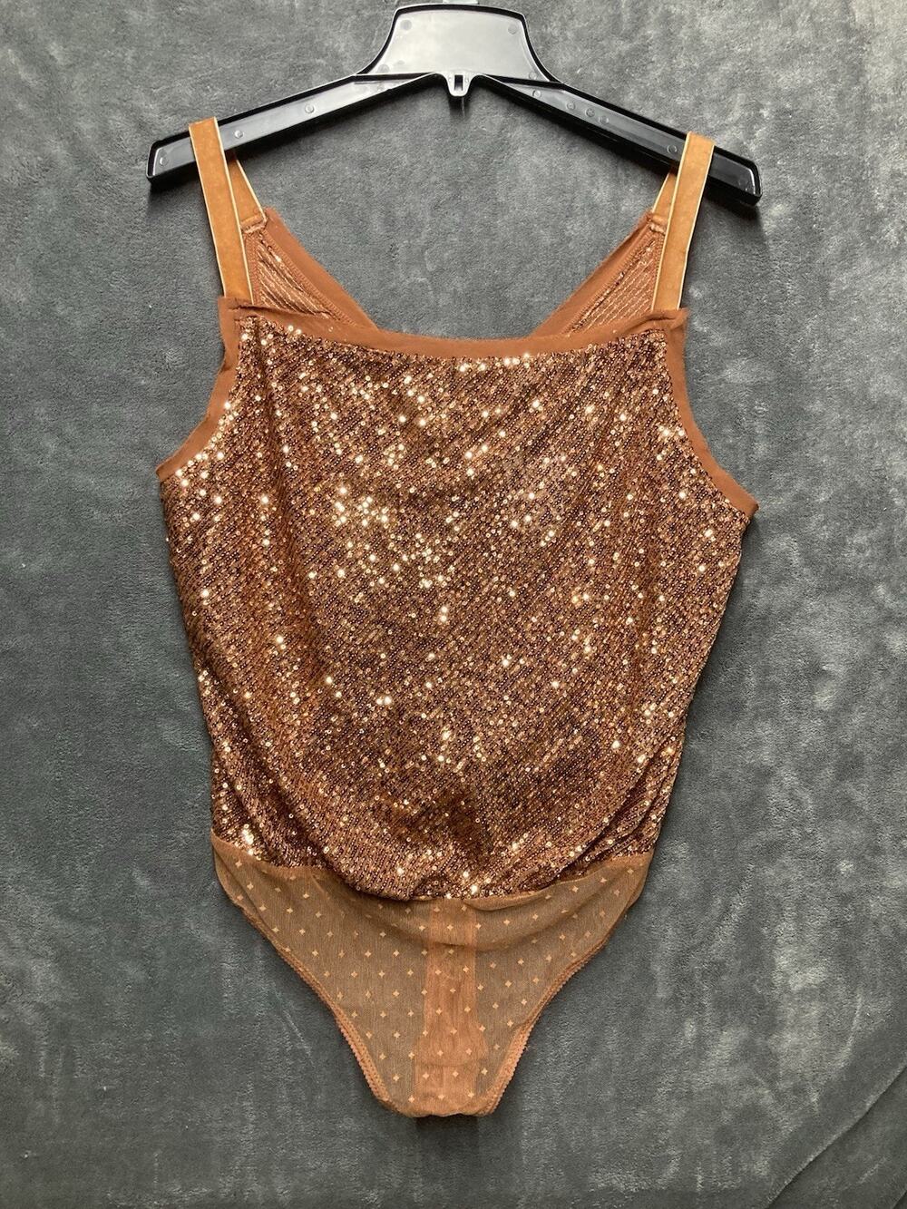 Free People Shimmer & Shine Sequin Bodysuit Sunset Y2K Festival Glam Mermaid M